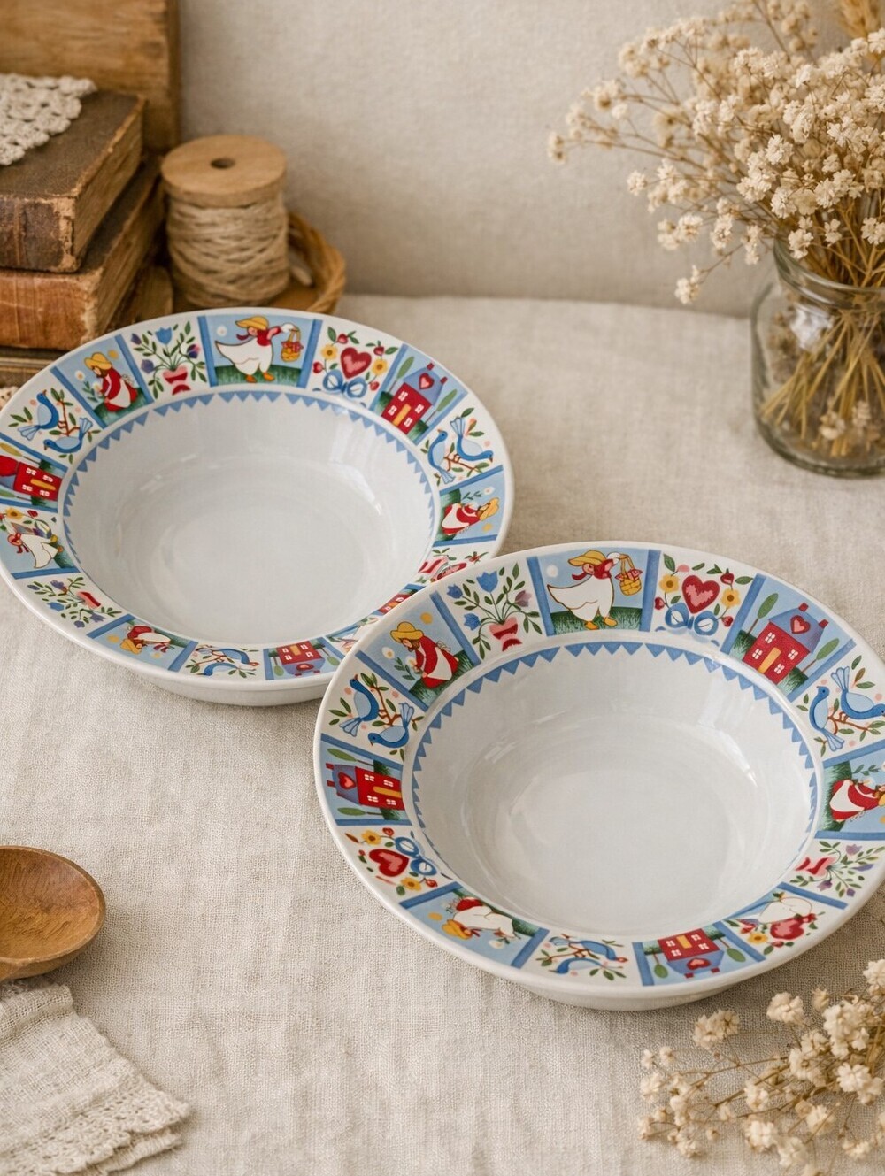 Topceram Exclusive Bowl – Vintage Folk Art Goose Pattern Set Of 2